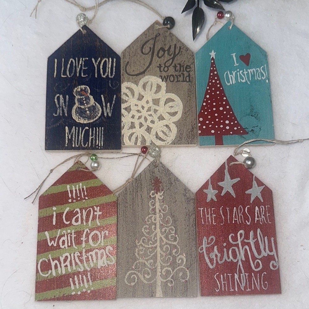 Holiday Wooden Ornament Set - Multicolor Handmade Cottage Core Christmas